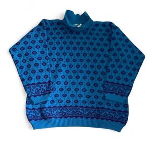Vintage 90s Acrylic/Wool Ski Fair Isle Nordic Sweater Teal Purple Size M Women’s